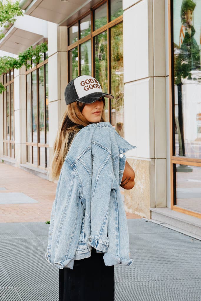 God is Good Distressed Trucker Hat | White & Brown