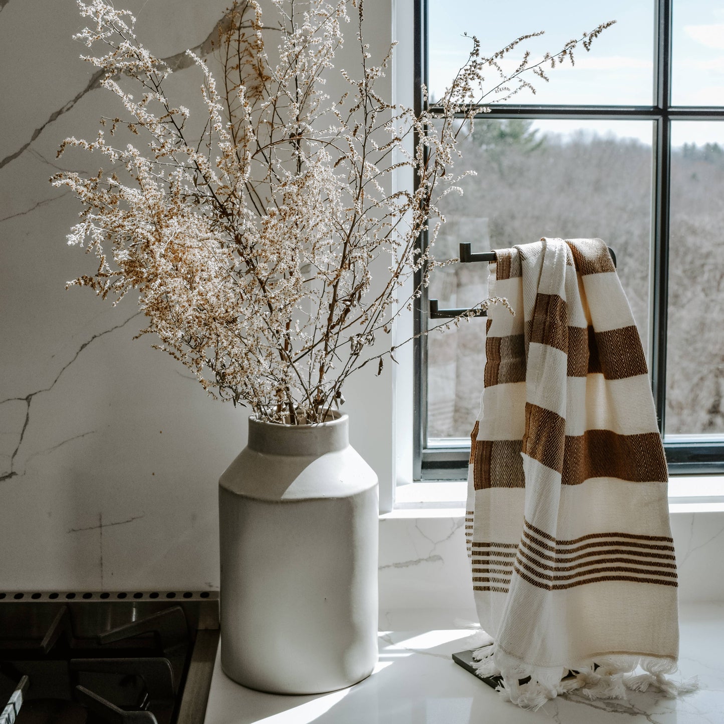 Oversized Turkish Cotton Hand Towel | Neutral Multi-stripe