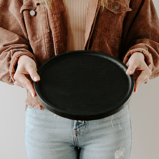 10" Black Round Wood Tray