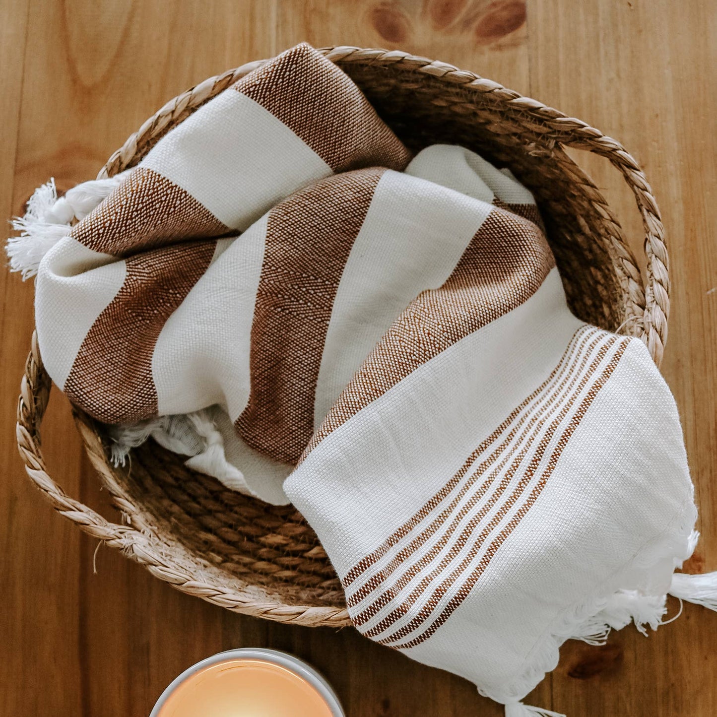 Oversized Turkish Cotton Hand Towel | Neutral Multi-stripe