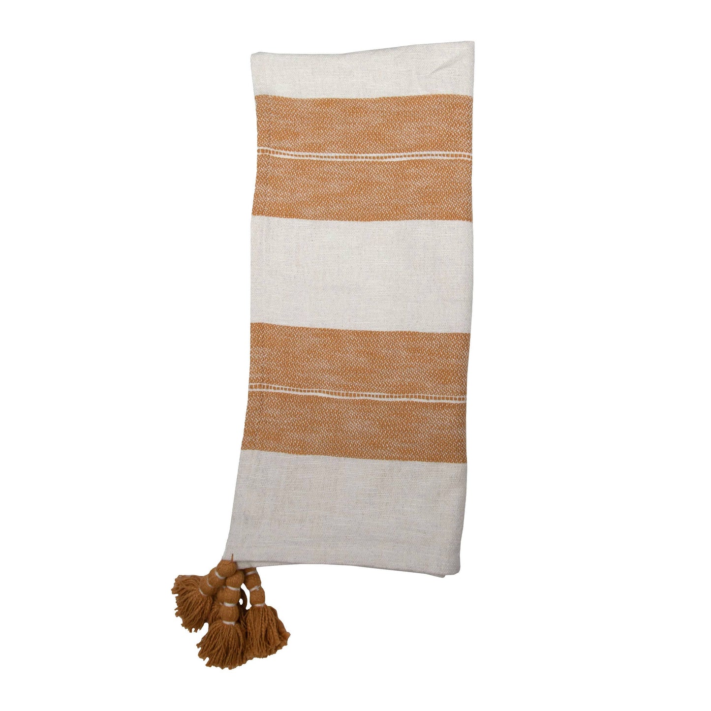 JoEllen Ochre Striped Cotton Throw Blanket | Tasseled, 50x60