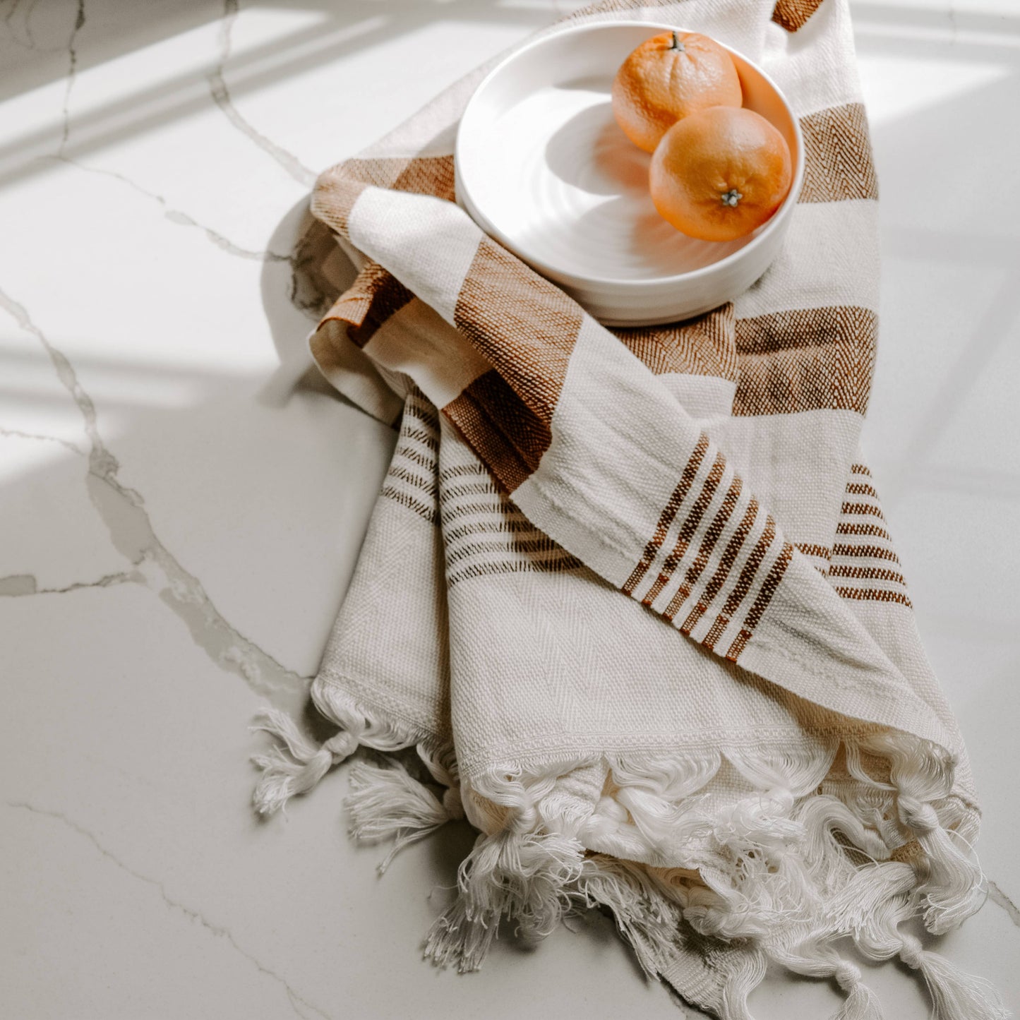 Oversized Turkish Cotton Hand Towel | Neutral Multi-stripe