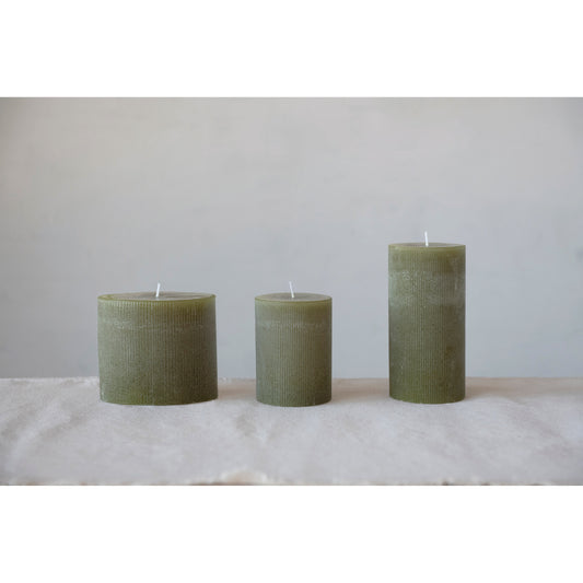 Olive - Unscented Pleated Pillar Candle