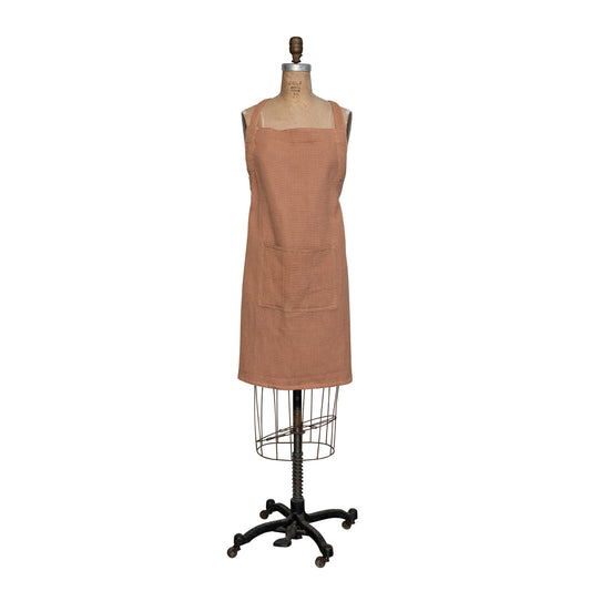 Woven Linen & Cotton Waffle Apron w/ Pocket | Terra Cotta Color