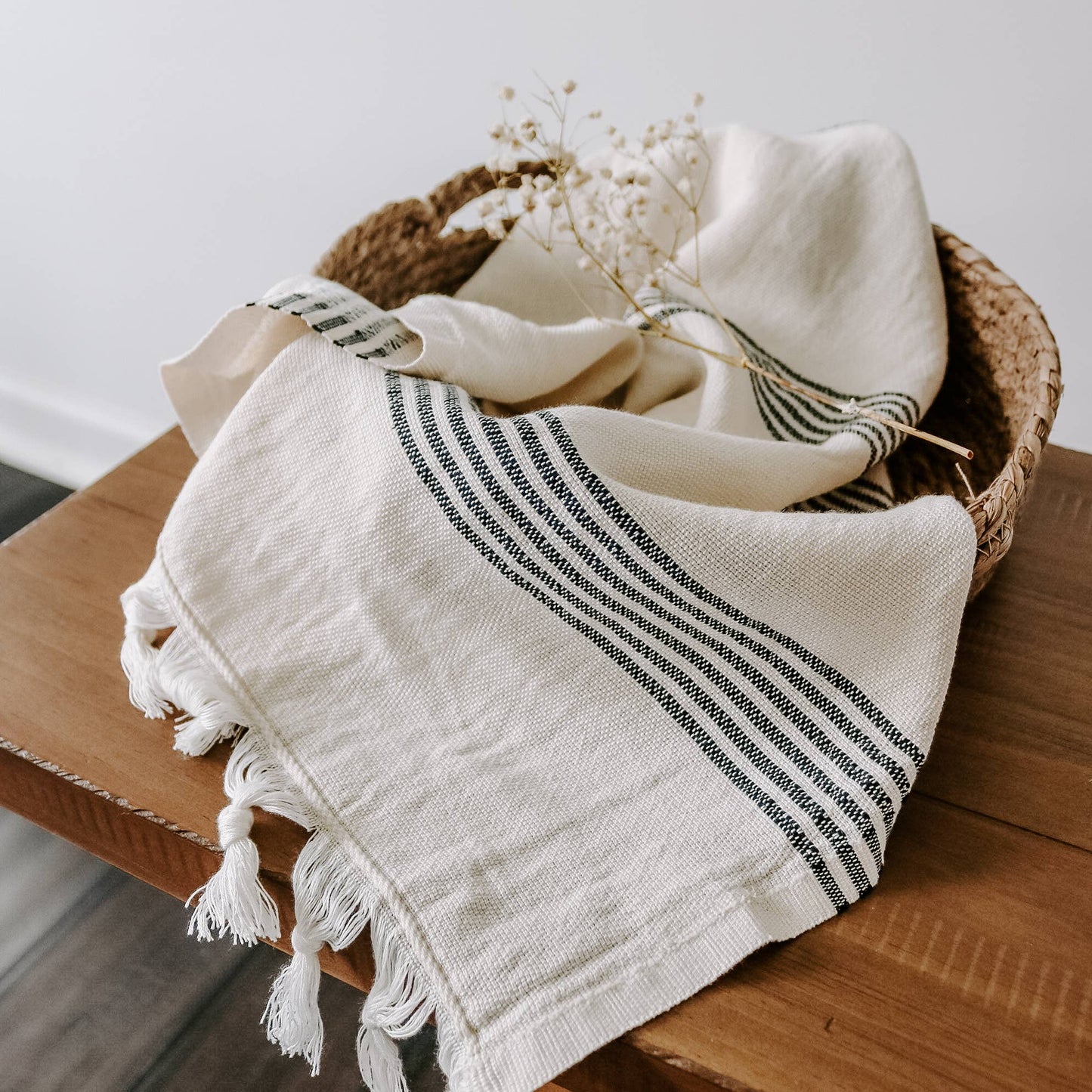 Oversized Turkish Cotton Hand Towel | Black Multi-stripe