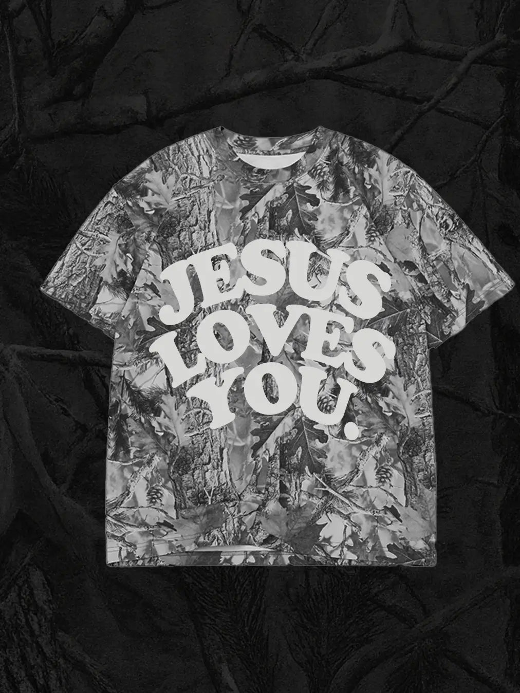 {{PREORDER}} Jesus Loves You. Oversized Camo Tee