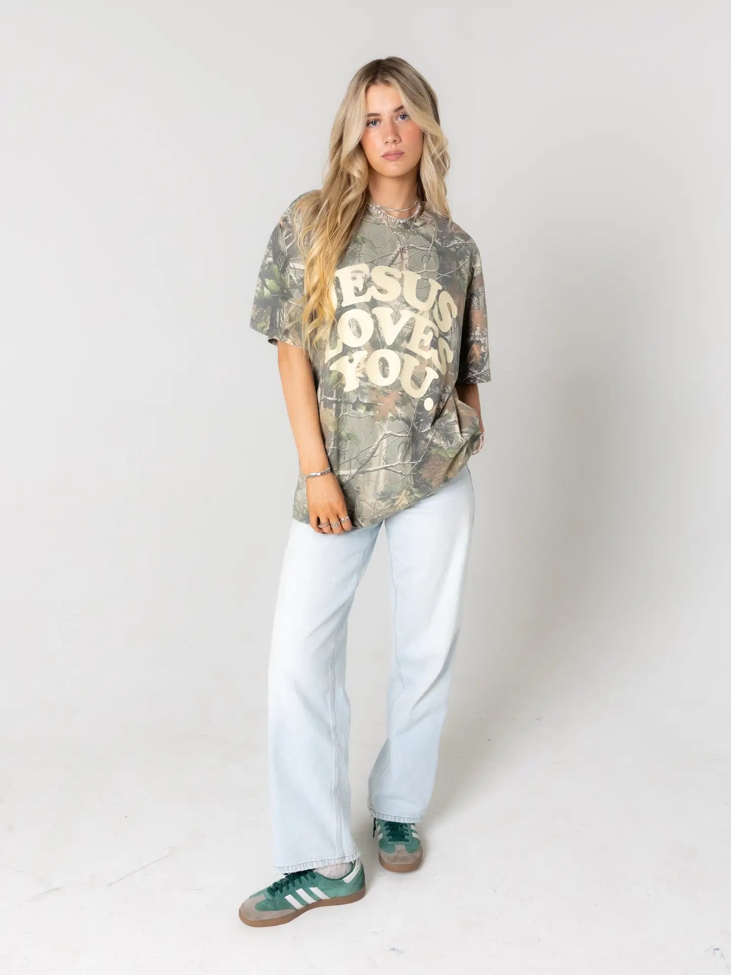 {{PREORDER}} Jesus Loves You. Oversized Camo Tee
