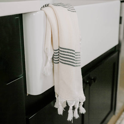 Oversized Turkish Cotton Hand Towel | Black Multi-stripe