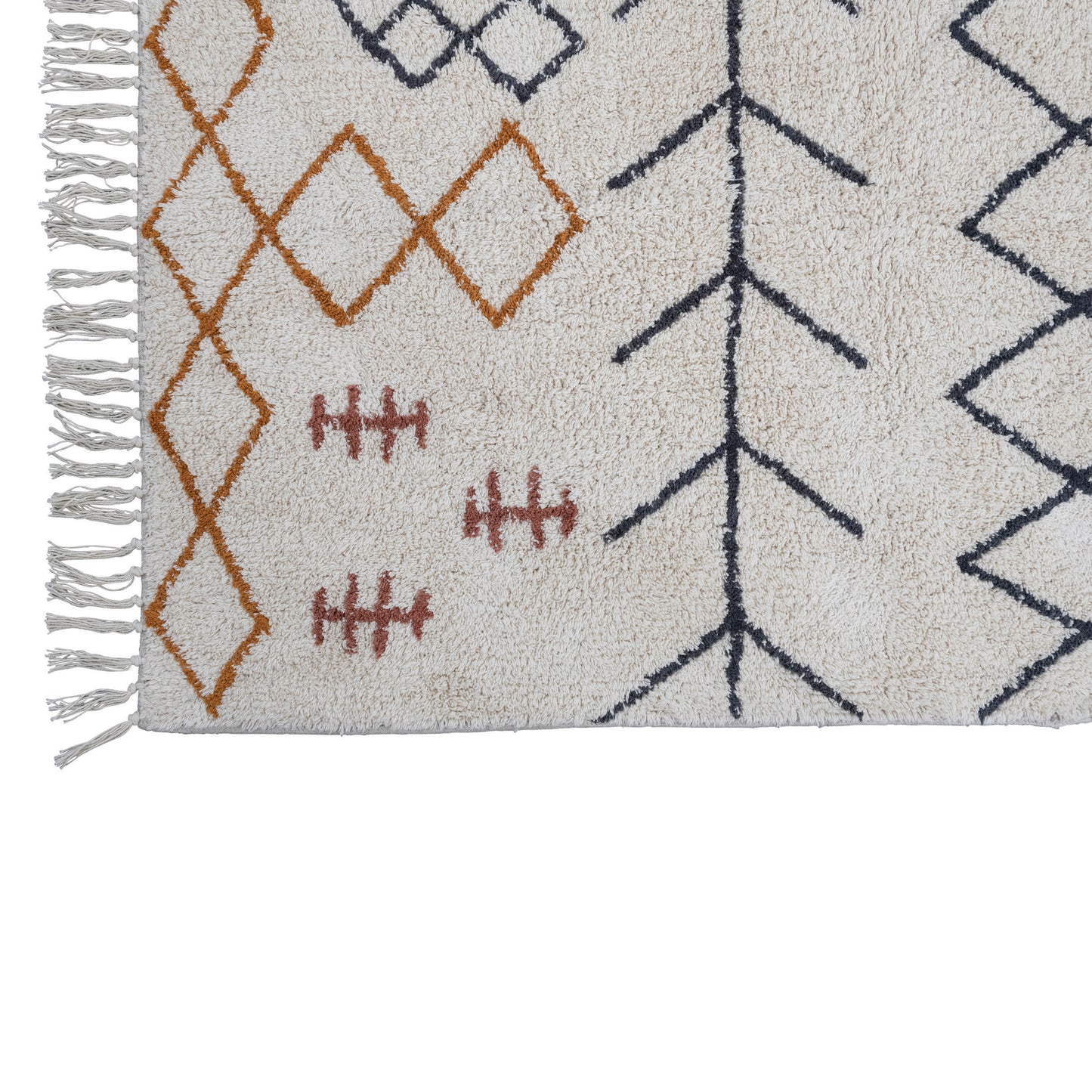 Cotton Tufted Rug with Abstract Design and Fringe | 2' x 3'