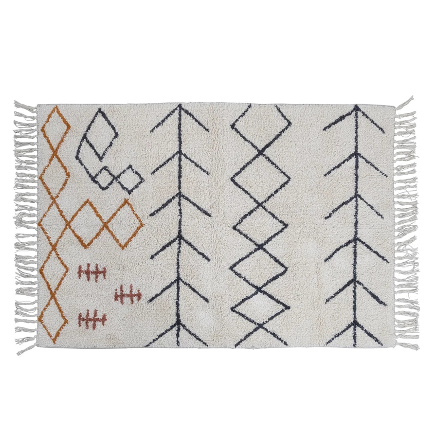 Cotton Tufted Rug with Abstract Design and Fringe | 2' x 3'