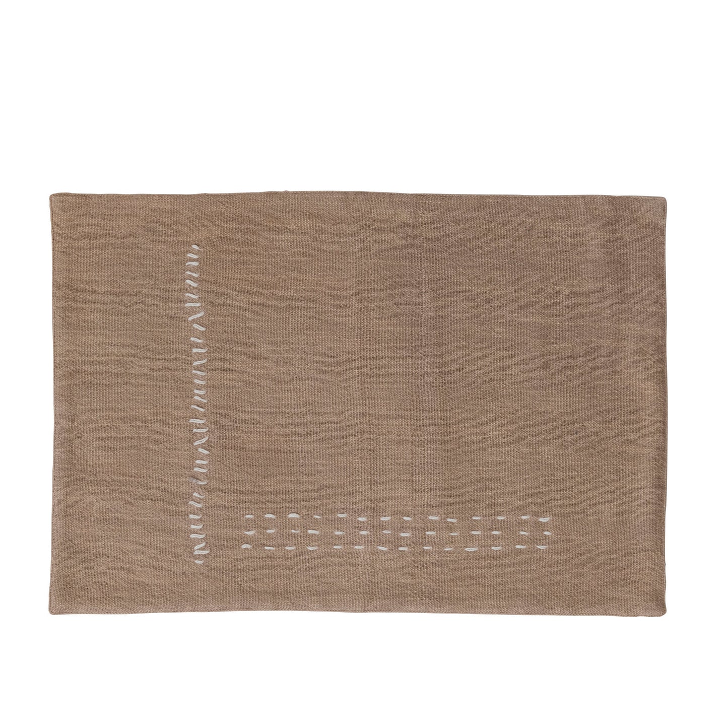 SET OF 4 - Hand-Embroidered Cotton Slub Placemat | Tan Color