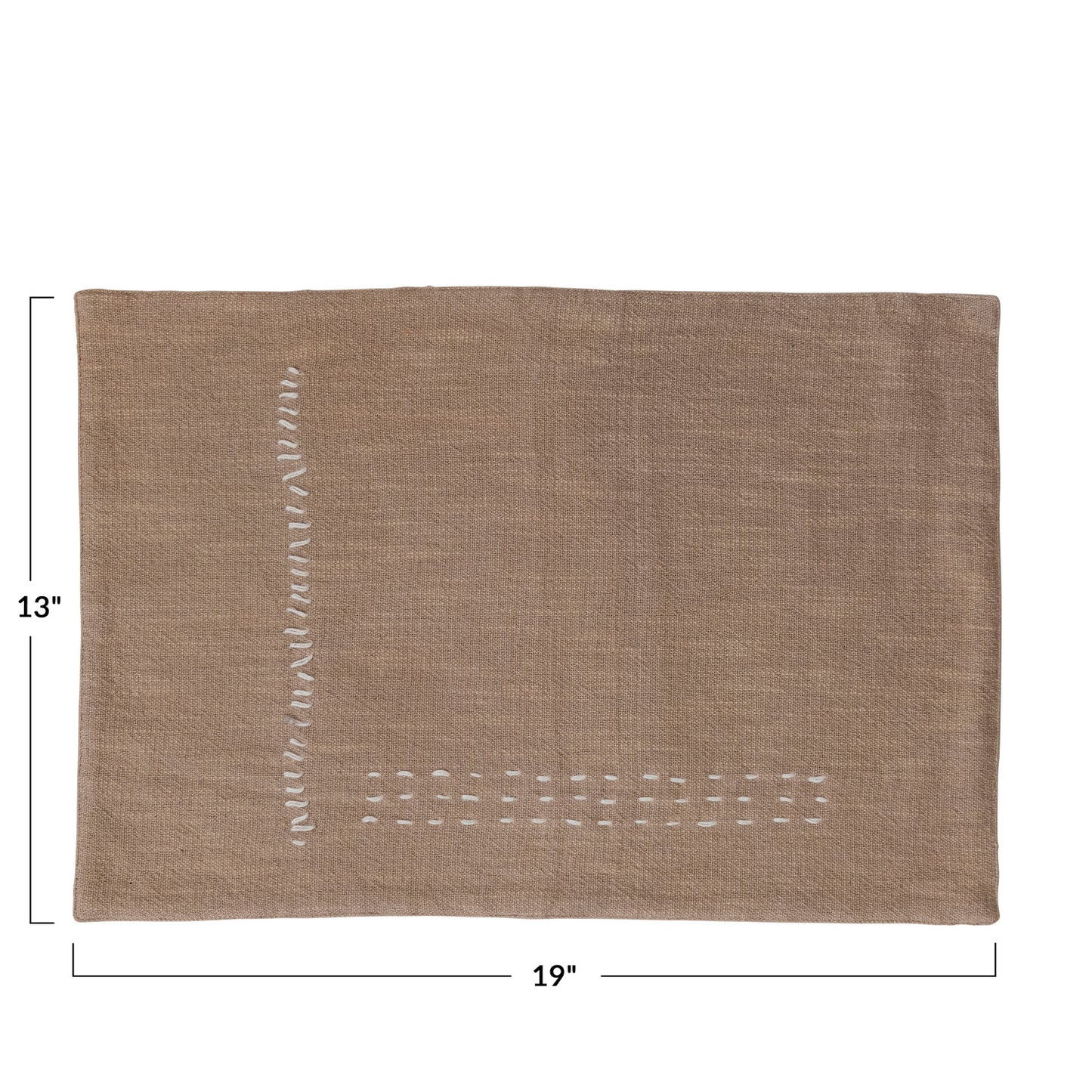 SET OF 4 - Hand-Embroidered Cotton Slub Placemat | Tan Color