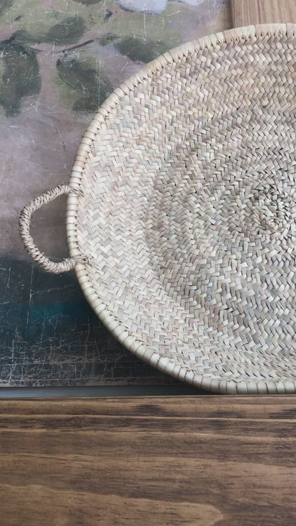 Moroccan Straw Woven Basket w/ Handles