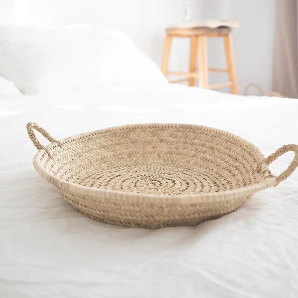 Moroccan Straw Woven Basket w/ Handles